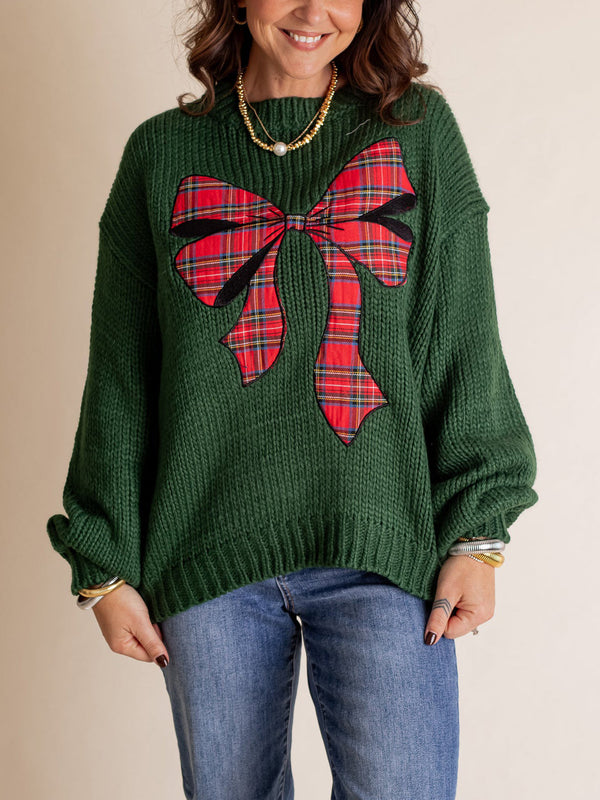 Women's Christmas Plaid Bow Sweater (Buy 2 Free Shipping)