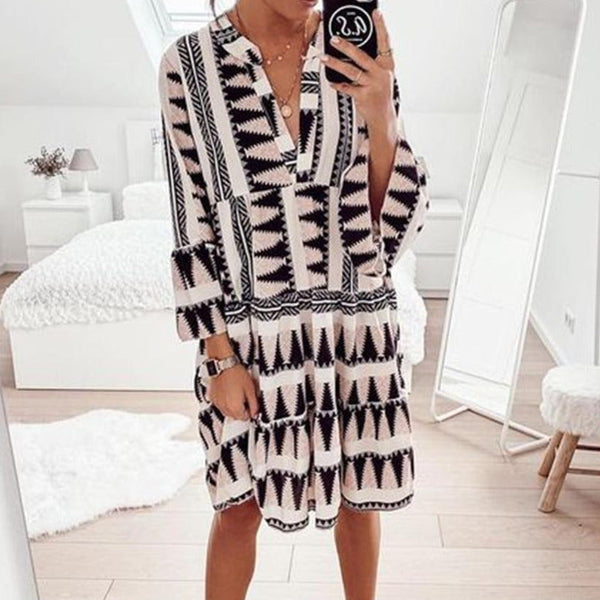 Geo Print Bell Sleeves Mini Dress