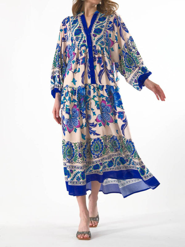 Das Bohemian Bloom-Langarm-Maxikleid