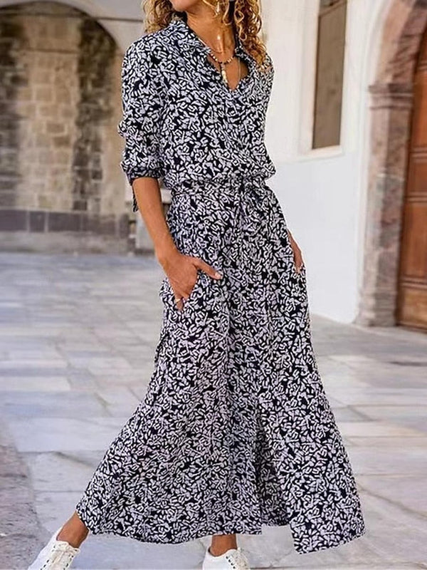 Women's Shirt Dress Floral Pocket Print Shirt Collar Long Dress Maxi Dress Bohemia Daily Vacation Long Sleeve Summer